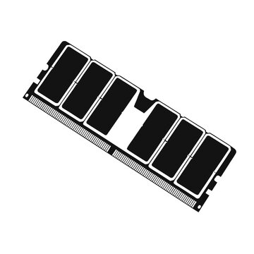 Computer RAM memory module vector icon, black and white random access memory hardware illustration, PC component for data storage and performance