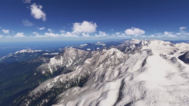 Side aerial view of the snow at Puncak Jaya in Mimika Regency. Papua. Indonesia