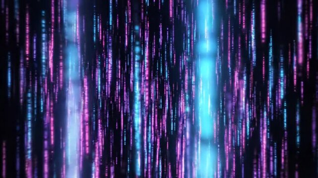 Abstract Digital Rain Background with Glowing Purple and Blue Light