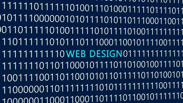 Web design text or word with digital binary animation background, designed for an illustrative digital world technology concept representing internet development, creative user interfaces