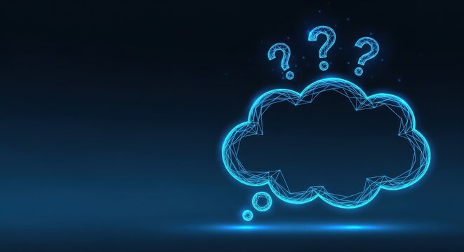 Luminous Geometric Thought Cloud With Question Marks Representing Uncertainty and Ideas