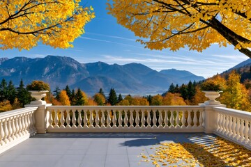 Obraz premium Autumn mountain landscape view from a classic balcony terrace