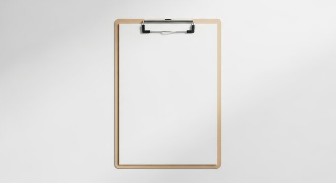 Blank Clipboard with White Paper on a Light Gray Background.