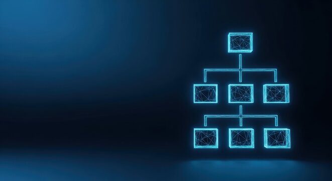 Digital Network Structure Organization on a Dark Blue Futuristic Background