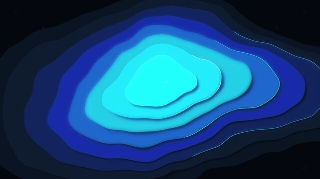 Animated topographic map abstract background, contour lines showing geography, blue wavy layers, 3d rendering footage