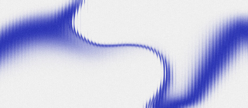 Blue abstract flowing wave on a white grainy noise background with soft blurred edges, vertical streaks and smooth distortion creating a clean luminous texture. 