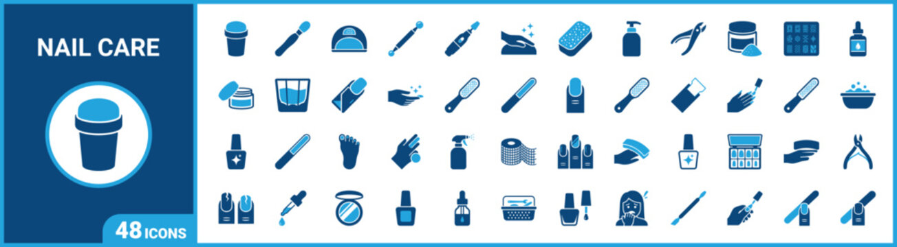 Nail care and manicure salon vector icons for beauty spa nail art and pedicure services