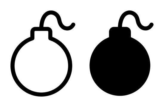 Explosive Bomb Icons, Danger Symbol Vector Graphics, Retro Blast Illustration, Threat Warning Symbols, Simple Black and White Bomb Art