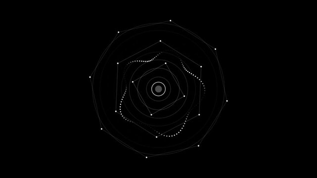 Abstract circular geometric animation on black background.