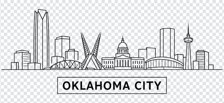 Oklahoma city skyline vector illustration with famous landmarks