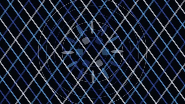 Blue diagonal grid bands loop with rotating medallion, 4K