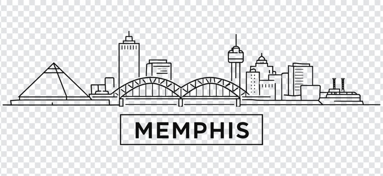 Memphis city skyline vector illustration with linear buildings and bridge