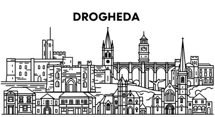 Fototapeta premium Drogheda Cityscape Outline Iconic Buildings and Landmarks Illustration