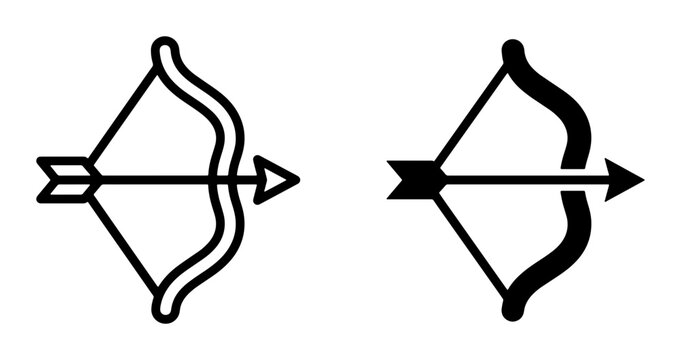 Archery Bow and Arrow Icons, Target Symbol Graphics, Hunting and Sport Vector Set, Precision Aiming and Competition Elements