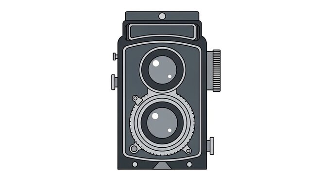 Vintage twin lens reflex camera illustration on white background