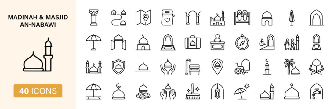 Madinah and Masjid an Nabawi Icons with Mosque Architecture