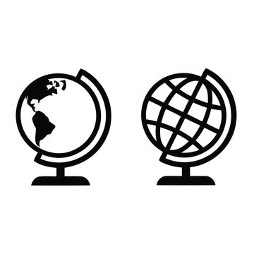 Earth globe model vector icons for world geography and travel study.