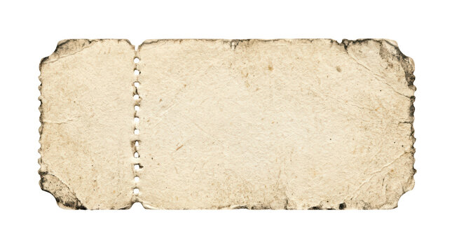 Old blank vintage paper ticket stub isolated on transparent background