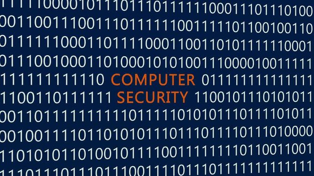 Computer security text or word with digital binary animation background, designed for an illustrative digital world technology concept representing system protection, data safeguarding