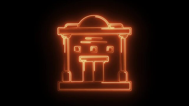 Glowing neon embassy icon isolated on black background. HD Video motion graphic animation