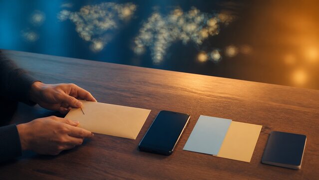 International remittance planning with phone and envelope