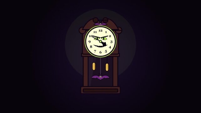 Halloween Grandfather Clock with Spooky Smiling Face and Swinging Bat Pendulum Animation