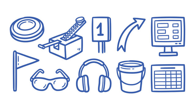Trap shooting hand drawn doodle vector set with clay target and equipment icons