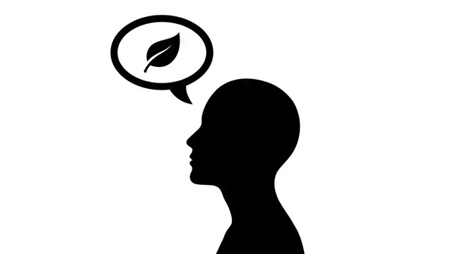 Silhouette of head with leaf thinking bubble.