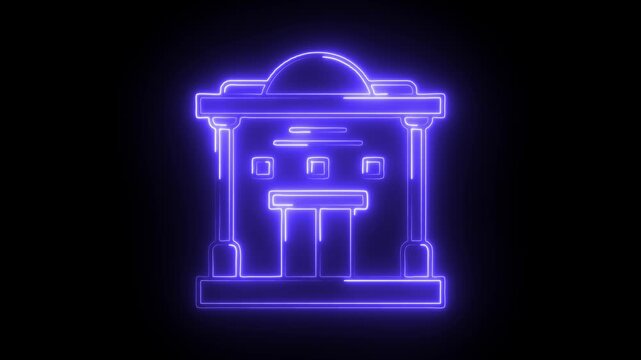 Glowing neon embassy icon isolated on black background. HD Video motion graphic animation