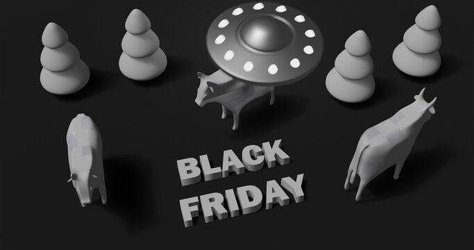 Black friday sale text on black background, black friday sale discount. 3d render.