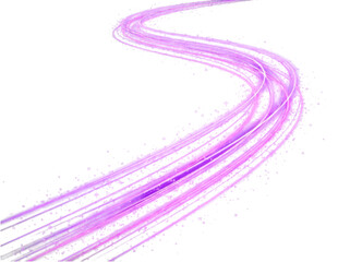 Curved purple light trail with magic sparkles and flowing energy lines isolated on transparent background for creative motion graphics © MSTSHAPLA