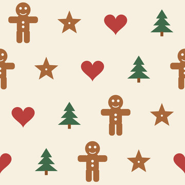 Gingerbread christmas cookie seamless pattern brown cream holiday