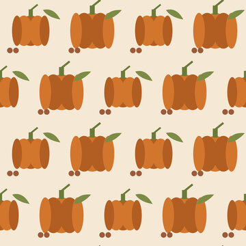 Pumpkin autumn harvest seamless pattern orange cream fall background