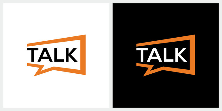Minimalist talk logo design, rectangular box speech bubble logo graphic concept