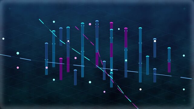 Abstract digital data flow visualization with bars and connecting lines, big data concept