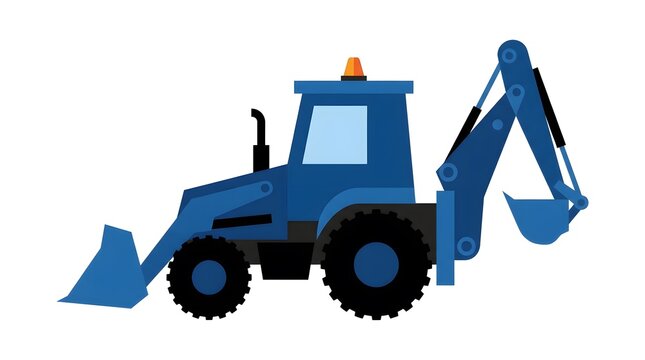 Blue backhoe loader construction equipment isolated on white background