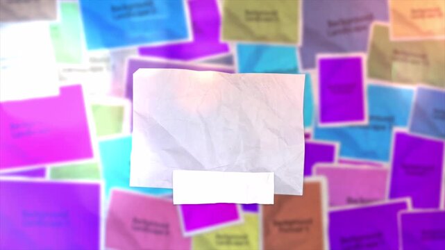 Abstract background featuring vibrant colorful floating paper note cards and blank center frame.
