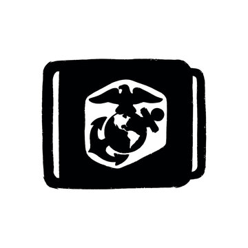 Military belt buckle vector, marine eagle globe and anchor emblem, black and white tactical gear illustration