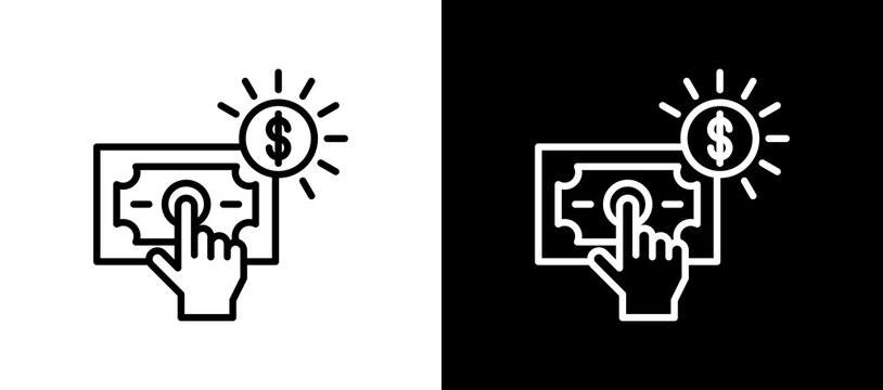 Cost Per Click Line Icon On White and Black Backgrounds.   