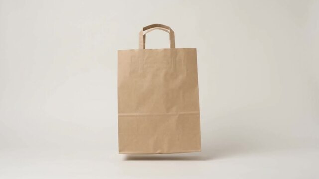 Blank brown paper shopping bag with handles, empty and isolated on a neutral background. Eco-friendly recycled kraft paper packaging.