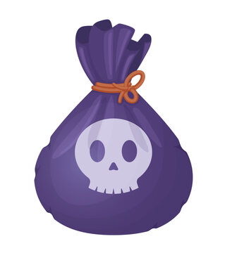 Spooky Halloween candy bag with skull symbol isolated on white background vector illustration