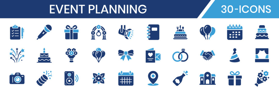 Event planning and celebration icon set Vector illustration