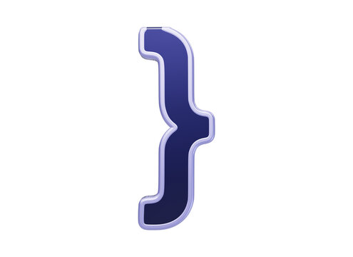 A dark blue right curly bracket symbol with a light purple outline on a solid black background brace