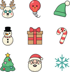 Fototapeta premium Cute christmas including reindeer snowman santa and tree holiday
