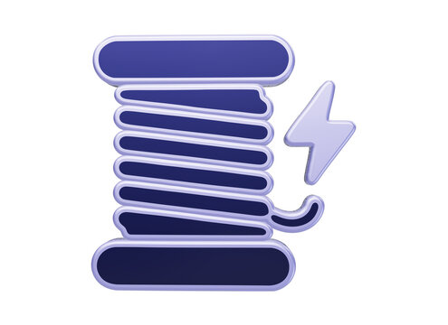 A3d of a blue spool of wire with a lightning bolt symbol, representing electrical connection cable