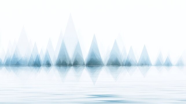 Abstract blue triangular mountain peaks reflected in water with a digital dot pattern texture