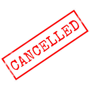 Red Cancelled Grunge Rubber Stamp with Rectangular Border on Transparent Background