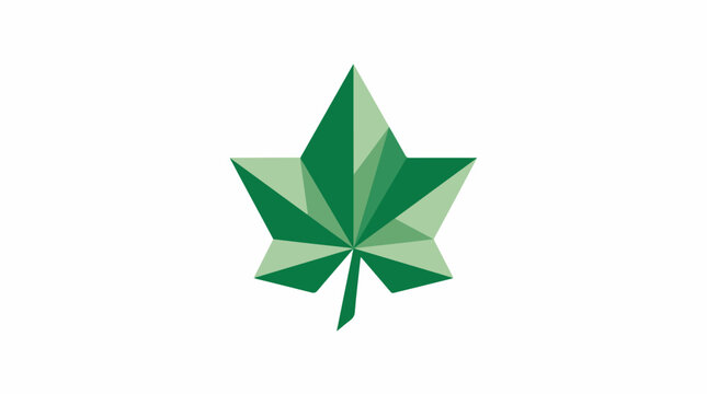 A minimalist ivy leaf logo designed with sharp geometric origami folds, emerald green and light sage solid blocks, high contrast on pure white background, professional clean aesthetic, trace