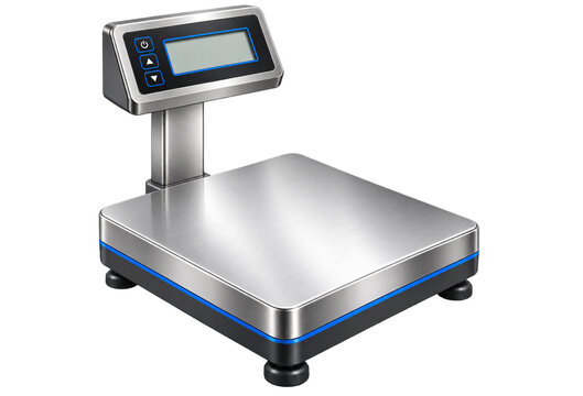 Stainless Steel Digital Platform Weighing Scale with LCD Display Isolated on Transparent Background