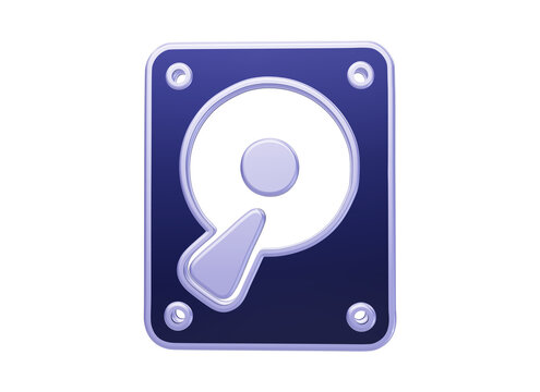 A3d rendered of a hard drive with a central disk and reader arm, in dark blue and light purple storage